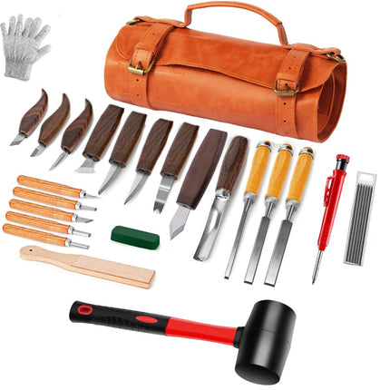 Wood Carving Tools Kit for Beginners, Whittling Knife Set with Leather Strop, Wood Carving Knives with Walnut Handles