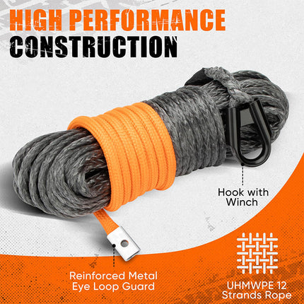 Synthetic Winch Rope 1/4 Inch, 12 Strand UHMWPE Heavy Duty Winch Cable with Protective Sleeve for Off Road Recovery – image 5