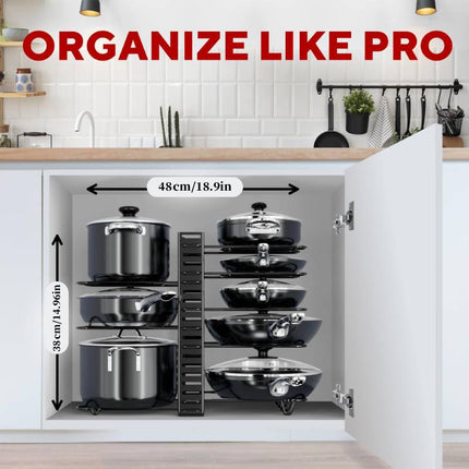 Kitchen Cabinet Organizer for Pots and Pans, Adjustable Pot and Pan Organizer with Sliding Dividers – image 8