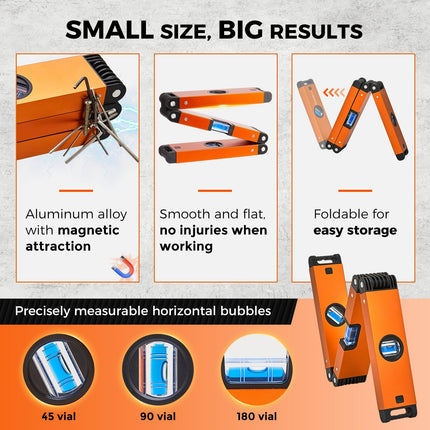 Foldable Magnetic Level, Angle Measuring Tool for Woodworking