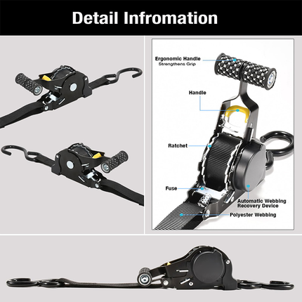 Retractable Ratchet Straps, Heavy Duty Ratchet Tie Down Straps with S Hooks – image 6