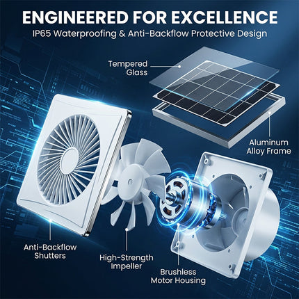 Solar Exhaust Fan for Attic Ventilation, Solar Attic Fan with Adapter