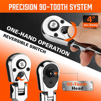 Flex Head Ratchet Wrench Set with Extension Bars and Adapters, Mechanic Tool Set – image 4