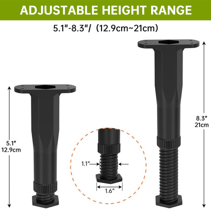 Adjustable Bed Support Legs 6 Pack, Bed Frame Support Legs with Swivel Base – image 4