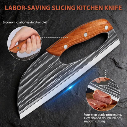 Hand Forged Meat Cleaver Knife, Heavy Duty Butcher Knife with Wooden Handle – image 6