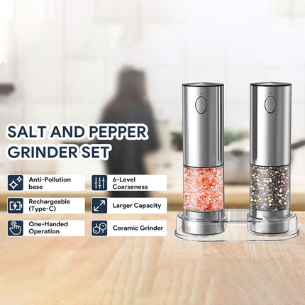 Electric Salt and Pepper Grinder Set, Automatic Salt Grinder