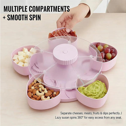 Lazy Susan Fruit Tray with Lid, Rotating Party Tray for Candy and Nuts