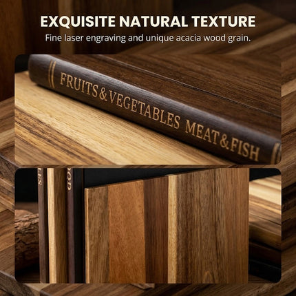Wood Cutting Boards for Kitchen, Acacia Cutting Board Set of 3 with Holder – image 4