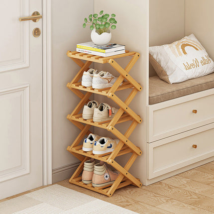Vertical Shoe Rack, Folding Bamboo Shoe Storage Shelf with 4 to 6 Tiers