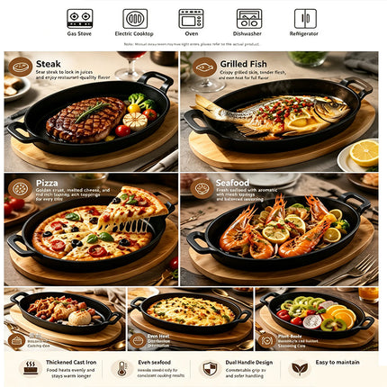 Small Cast Iron Skillet with Wooden Base, Cast Iron Cookware – image 4