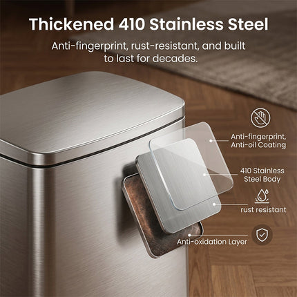 Stainless Steel Trash Can with Lid, Silent Close Step On Trash Can – image 6