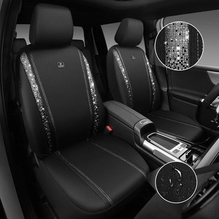 Leather Car Seat Covers with Rhinestones, Cute Car Accessories for Women