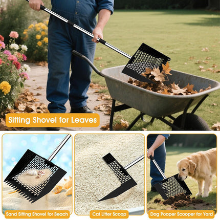Dog Poop Scooper with Long Handle, 3 in 1 Metal Poop Scooper and Rake