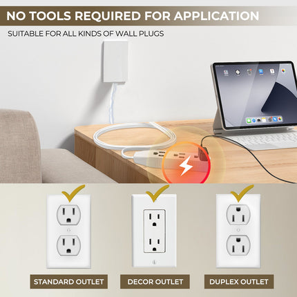 Flat Plug Power Strip with Outlet Concealer, Flat Extension Cord with 3 Outlets – image 5
