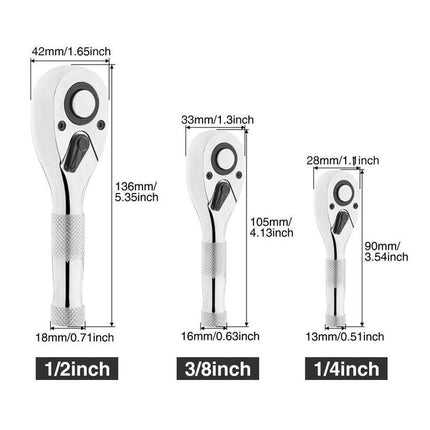 Stubby Ratchet Wrench Set, 3 Piece Socket Wrench Set 1/4 3/8 1/2 Inch Drive – image 10