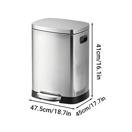Stainless Steel Trash Can with Lid, Silent Close Step On Trash Can