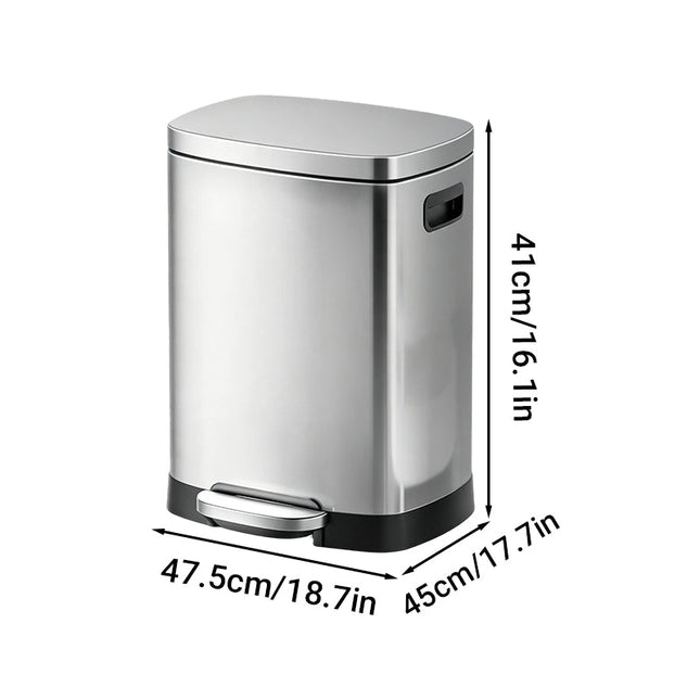 Stainless Steel Trash Can with Lid, Silent Close Step On Trash Can, Kitchen Garbage Bin with Removable Inner Bucket_01