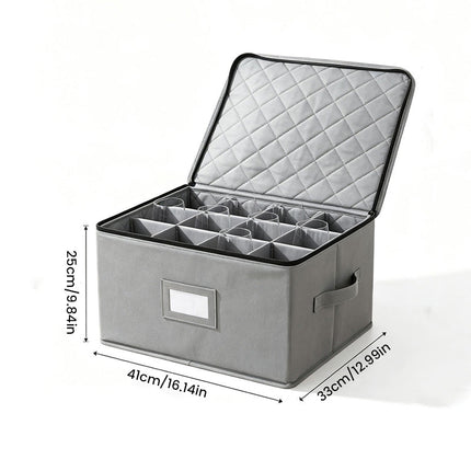 Stackable Storage Box with Dividers for Wine Glasses and Mugs, Drinkware Storage Box with Handles