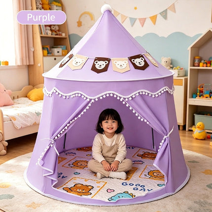 Kids Tent Castle with String Lights and Flags, Princess Tent with Storage Bag for 2 to 3 Children – image 5
