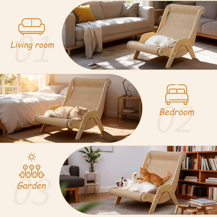Cat Scratcher Lounge Chair, Wooden Cat Furniture Bed for Indoor Cats – image 5