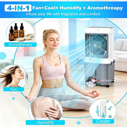 Portable Air Cooler, 4 in 1 Evaporative Cooler with 10 Gallon Tank and Remote – image 4