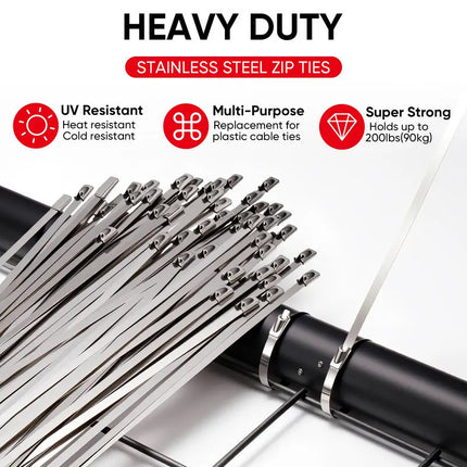 Zip Tie Gun Kit with 100 Metal Zip Ties, Heavy Duty Stainless Steel Cable Ties