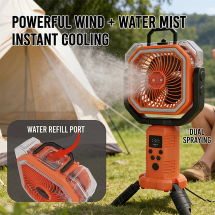 Portable Fan with Stand, Oscillating Fan with Light and Remote for Camping and Outdoor
