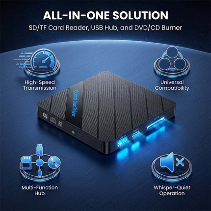 External CD Drive, 8 in 1 USB C DVD Drive with SD Card Reader and USB Hub for Laptop and Mac – image 5