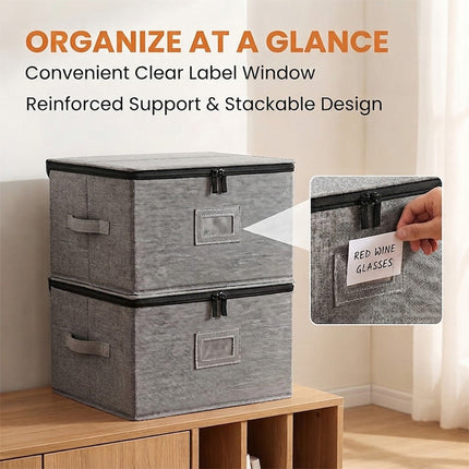 Stackable Storage Box with Dividers for Wine Glasses and Mugs, Glassware Organizer – image 7