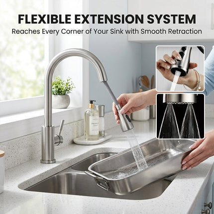 Kitchen Faucet with Sprayer, Stainless Steel Kitchen Sink Faucet with 360 Swivel Gooseneck – image 5