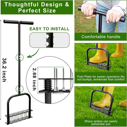 Manual Lawn Aerator, Heavy Duty Lawn Aerator Tool with Spikes – image 8