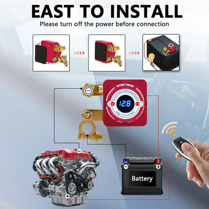 Car Kill Switch, Remote Battery Disconnect Switch with LED Voltage Display – image 6