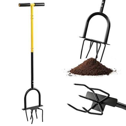 Garden Tiller, Stand Up Hand Cultivator with 32 Inch T Grip Handle – image 9