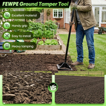 Hand Tamper with 10x10 Inch Steel Base, Heavy Duty Ground Tamper Tool for Soil and Gravel – image 4