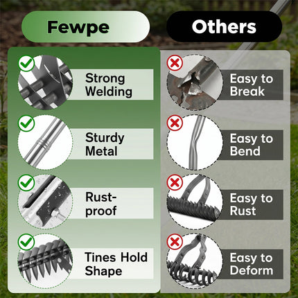Lawn Dethatcher Rake, Metal Garden Rake for Lawn Thatch and Leaves