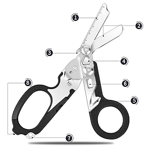 Foldable Trauma Shears with Holster, Paramedic Shears with Safety Hammer and Oxygen Tank Opener – image 9