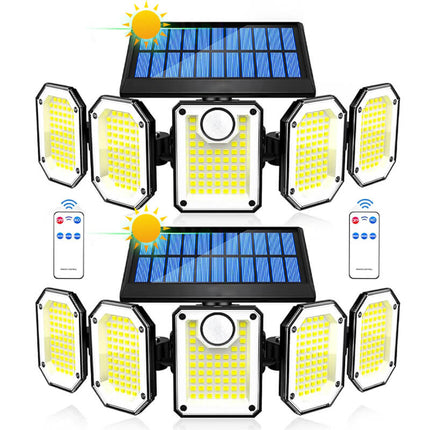 Outdoor Lights Solar Powered, Solar Lights with Motion Sensor for Porch Light, 5 Head Solar Flood Light with Remote