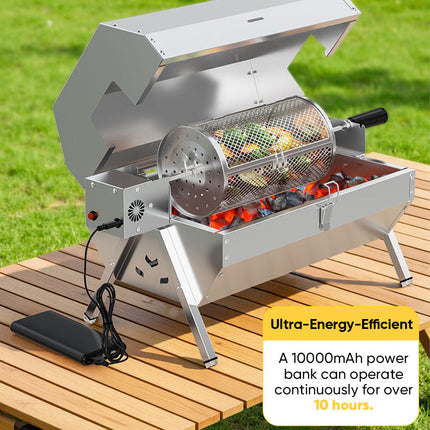 Portable Electric BBQ Grill with Rotisserie, Rotating Kebab Grill with Skewer Set