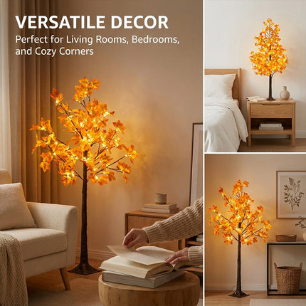 Lighted Maple Tree 5 ft, Fall Tree with 96 LED Warm White Lights for Home Decor – image 5