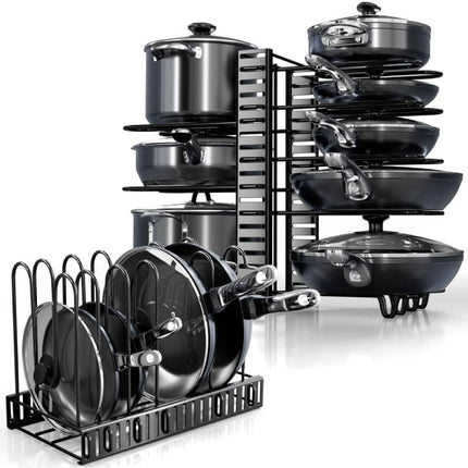 Kitchen Cabinet Organizer for Pots and Pans, Adjustable Pot and Pan Organizer with Sliding Dividers – image 10
