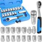 Pass Through Socket Set 17 Piece, Go Through Socket Set with Offset Ratchet Wrench, Mechanic Tool Set with Adapters