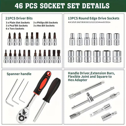 Socket Wrench Set, Hand Tools Toolbox for Automotive Repair – image 7