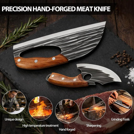 Hand Forged Meat Cleaver Knife, Heavy Duty Butcher Knife with Wooden Handle – image 8