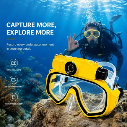 Snorkel Mask with Camera, Diving Mask with 2K 1080P Underwater Camera and Wide Angle Lens