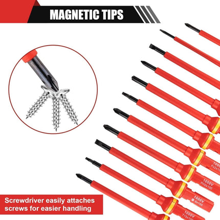 Electrician Screwdrivers, 13 Piece Magnetic Screwdriver Set with Case