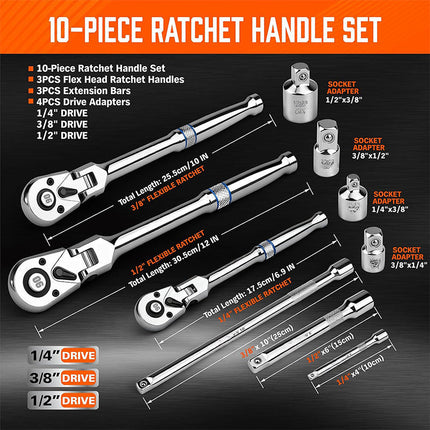 Flex Head Ratchet Wrench Set with Extension Bars and Adapters – image 6