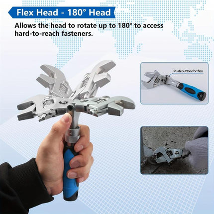 Adjustable Ratchet Wrench 10 Inch, 5 in 1 Adjustable Wrench with 180 Degree Ratchet Head – image 4