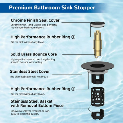 Pop Up Sink Stopper with Strainer, Stainless Steel Sink Strainer Basket – image 6