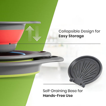 Collapsible Kitchen Strainer Set of 3, Collapsible Colander with Self Draining Base – image 10