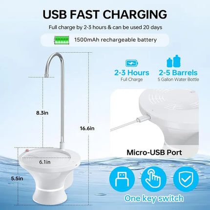Water Bottle Pump for 5 Gallon Jug, Rechargeable Water Jug Pump – image 8